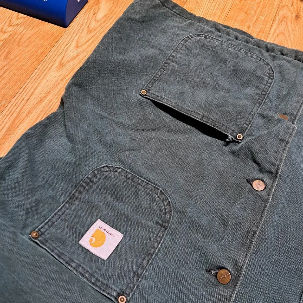 Vintage Carhartt Chore Jacket Blanket Lined Dark Teal Size Large - Picture 10 of 10